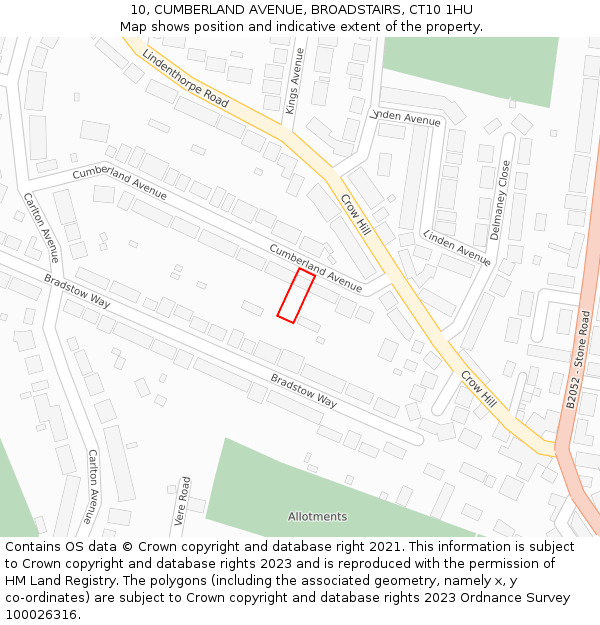 10, CUMBERLAND AVENUE, BROADSTAIRS, CT10 1HU: Location map and indicative extent of plot