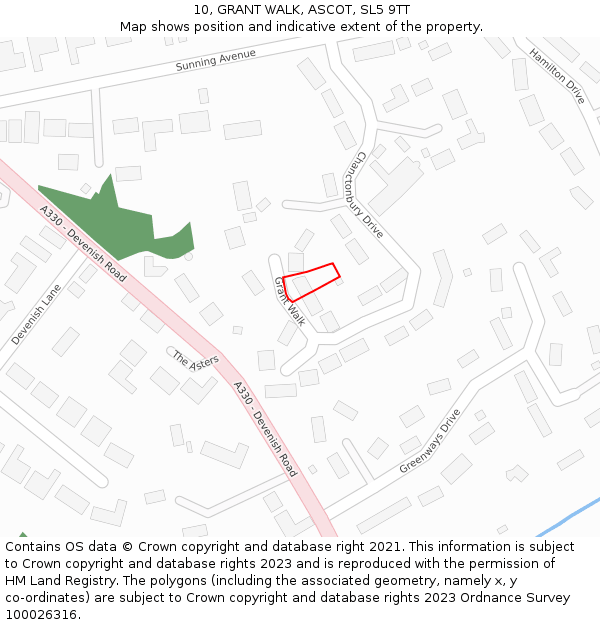 10, GRANT WALK, ASCOT, SL5 9TT: Location map and indicative extent of plot