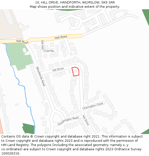 10, HILL DRIVE, HANDFORTH, WILMSLOW, SK9 3AR: Location map and indicative extent of plot