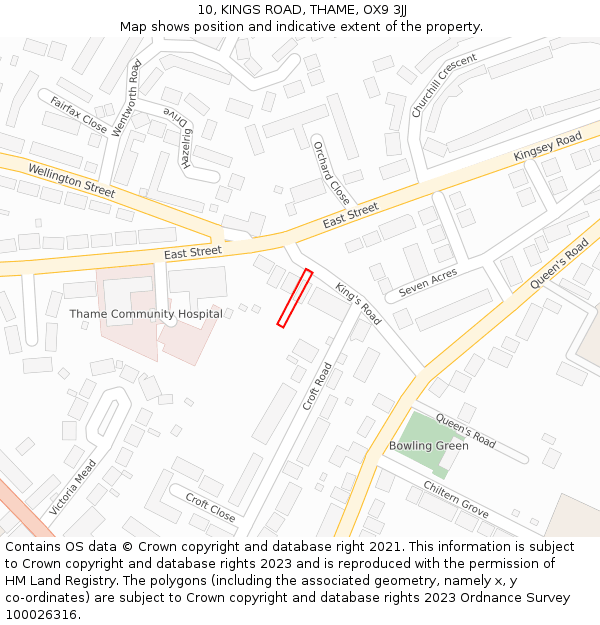 10, KINGS ROAD, THAME, OX9 3JJ: Location map and indicative extent of plot