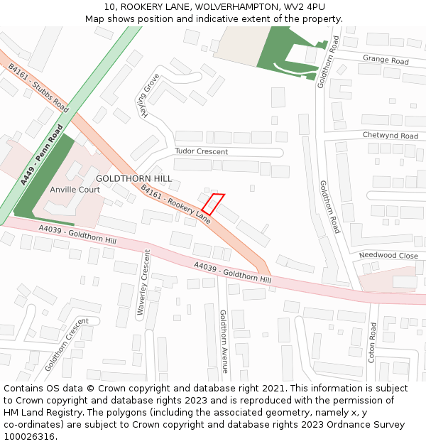 10, ROOKERY LANE, WOLVERHAMPTON, WV2 4PU: Location map and indicative extent of plot
