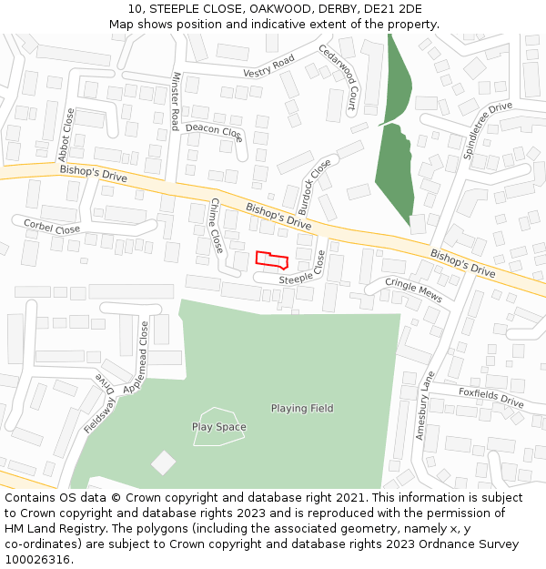 10, STEEPLE CLOSE, OAKWOOD, DERBY, DE21 2DE: Location map and indicative extent of plot