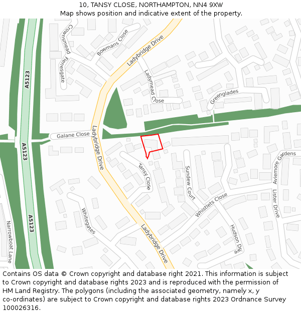 10, TANSY CLOSE, NORTHAMPTON, NN4 9XW: Location map and indicative extent of plot