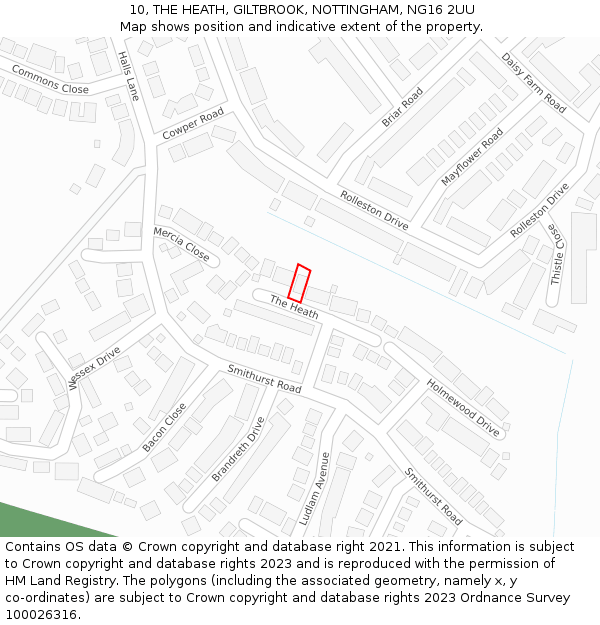 10, THE HEATH, GILTBROOK, NOTTINGHAM, NG16 2UU: Location map and indicative extent of plot