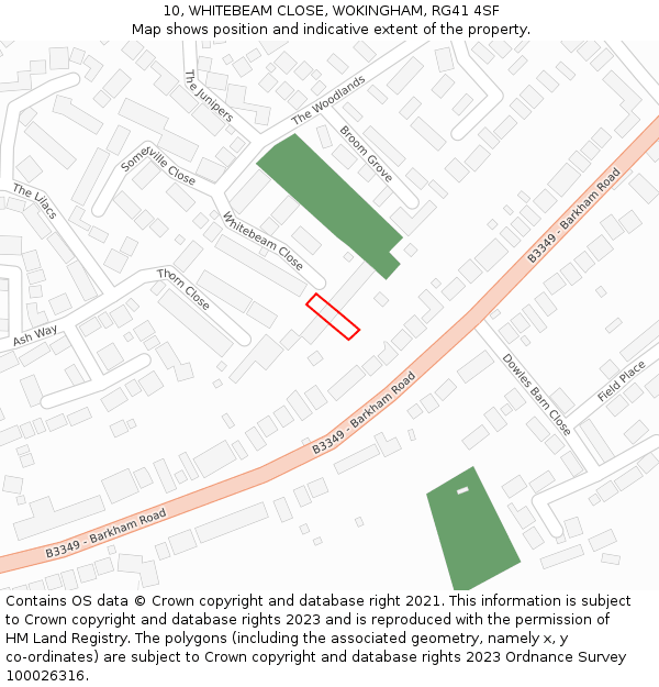 10, WHITEBEAM CLOSE, WOKINGHAM, RG41 4SF: Location map and indicative extent of plot