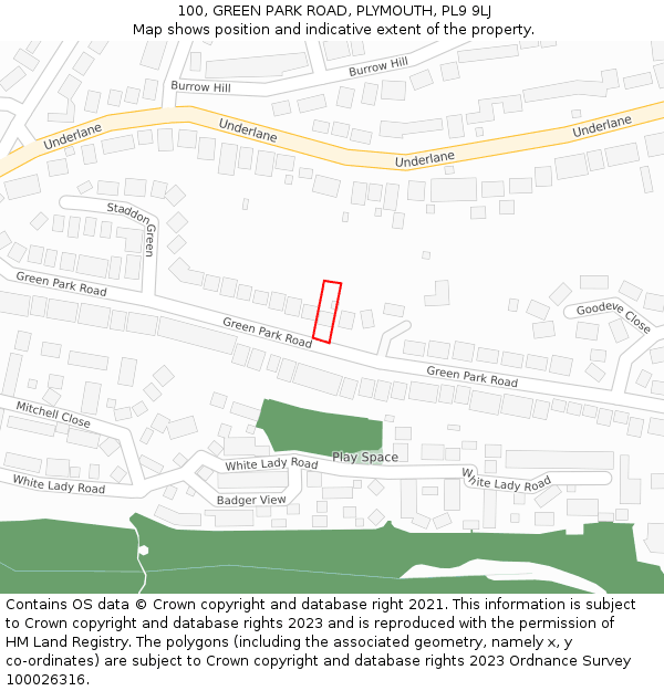 100, GREEN PARK ROAD, PLYMOUTH, PL9 9LJ: Location map and indicative extent of plot