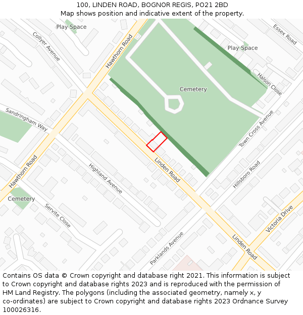 100, LINDEN ROAD, BOGNOR REGIS, PO21 2BD: Location map and indicative extent of plot