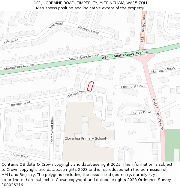 101, LORRAINE ROAD, TIMPERLEY, ALTRINCHAM, WA15 7QH: Location map and indicative extent of plot