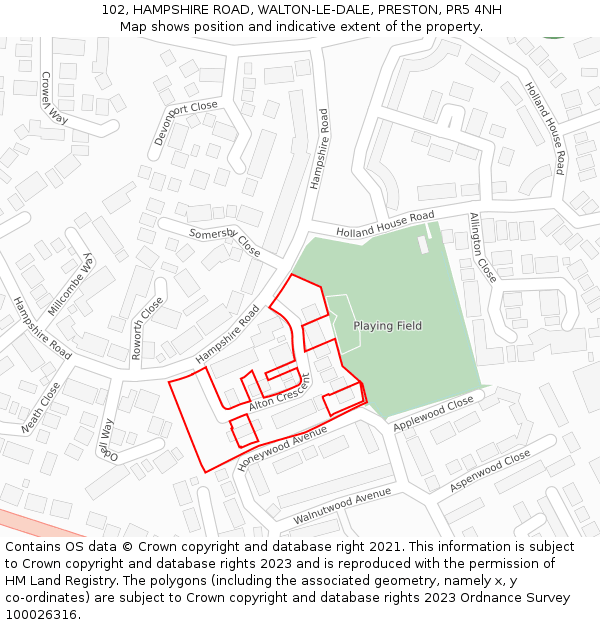102, HAMPSHIRE ROAD, WALTON-LE-DALE, PRESTON, PR5 4NH: Location map and indicative extent of plot