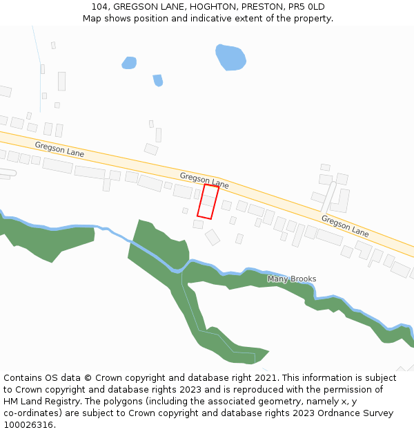 104, GREGSON LANE, HOGHTON, PRESTON, PR5 0LD: Location map and indicative extent of plot