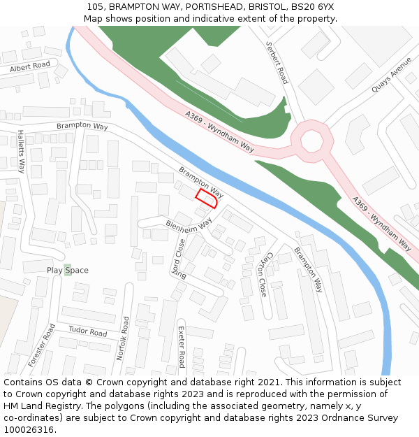 105, BRAMPTON WAY, PORTISHEAD, BRISTOL, BS20 6YX: Location map and indicative extent of plot