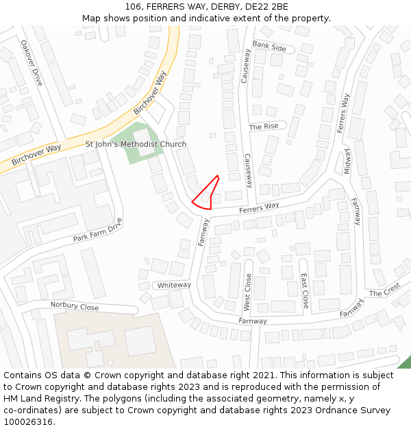 106, FERRERS WAY, DERBY, DE22 2BE: Location map and indicative extent of plot