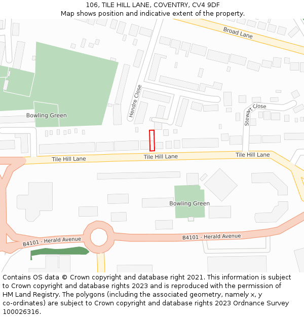 106, TILE HILL LANE, COVENTRY, CV4 9DF: Location map and indicative extent of plot