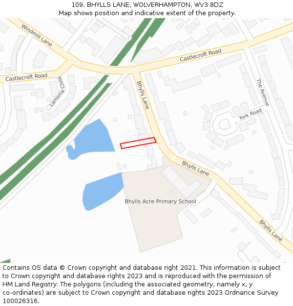 109, BHYLLS LANE, WOLVERHAMPTON, WV3 8DZ: Location map and indicative extent of plot