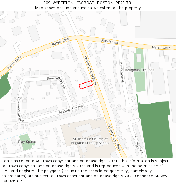 109, WYBERTON LOW ROAD, BOSTON, PE21 7RH: Location map and indicative extent of plot