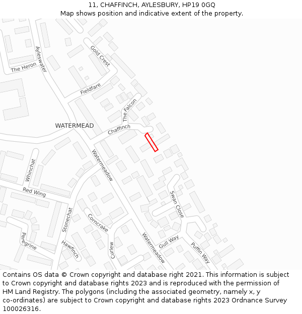 11, CHAFFINCH, AYLESBURY, HP19 0GQ: Location map and indicative extent of plot