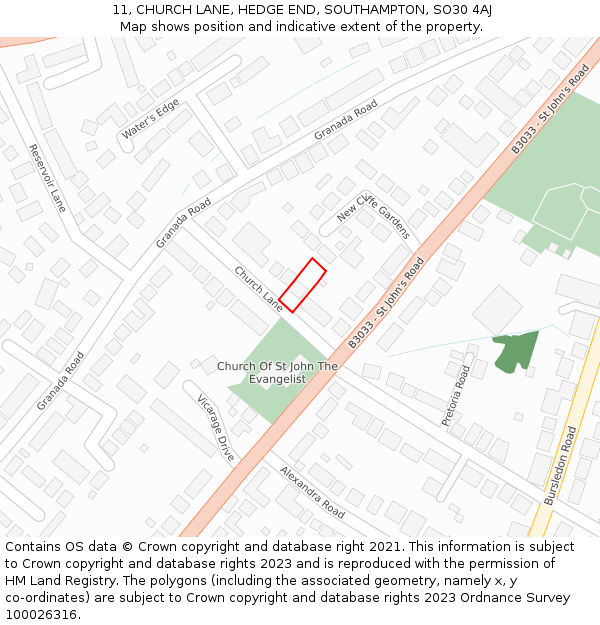 11, CHURCH LANE, HEDGE END, SOUTHAMPTON, SO30 4AJ: Location map and indicative extent of plot