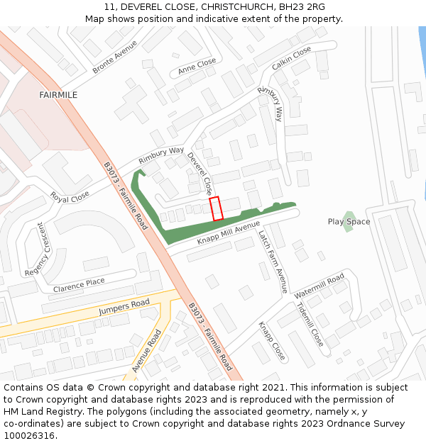 11, DEVEREL CLOSE, CHRISTCHURCH, BH23 2RG: Location map and indicative extent of plot