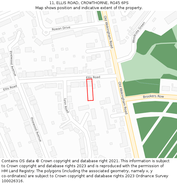 11, ELLIS ROAD, CROWTHORNE, RG45 6PS: Location map and indicative extent of plot