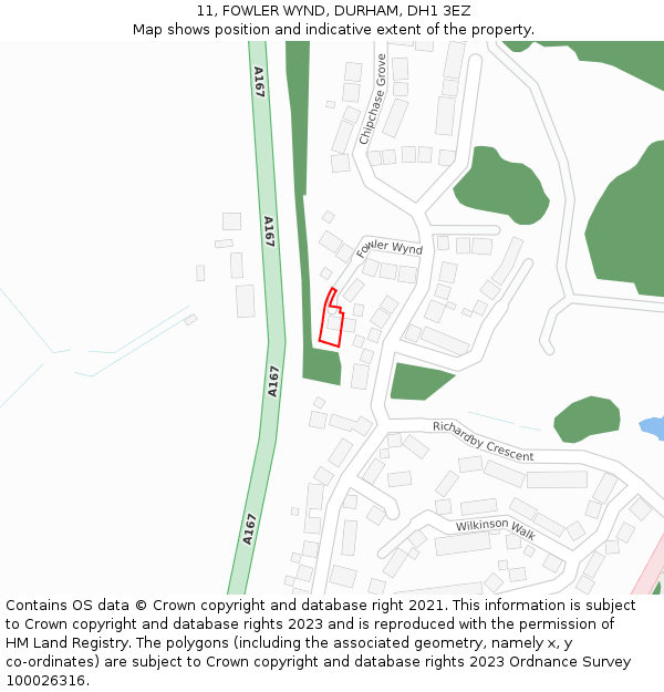 11, FOWLER WYND, DURHAM, DH1 3EZ: Location map and indicative extent of plot