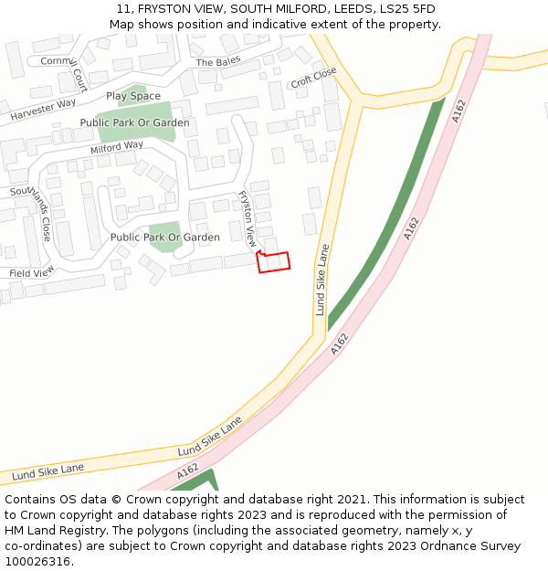 11, FRYSTON VIEW, SOUTH MILFORD, LEEDS, LS25 5FD: Location map and indicative extent of plot