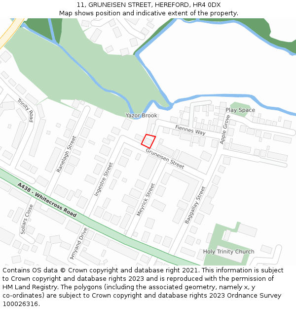 11, GRUNEISEN STREET, HEREFORD, HR4 0DX: Location map and indicative extent of plot