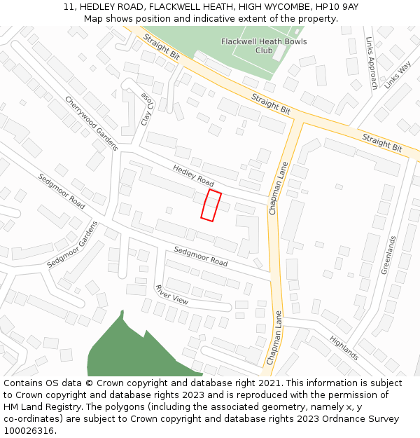 11, HEDLEY ROAD, FLACKWELL HEATH, HIGH WYCOMBE, HP10 9AY: Location map and indicative extent of plot