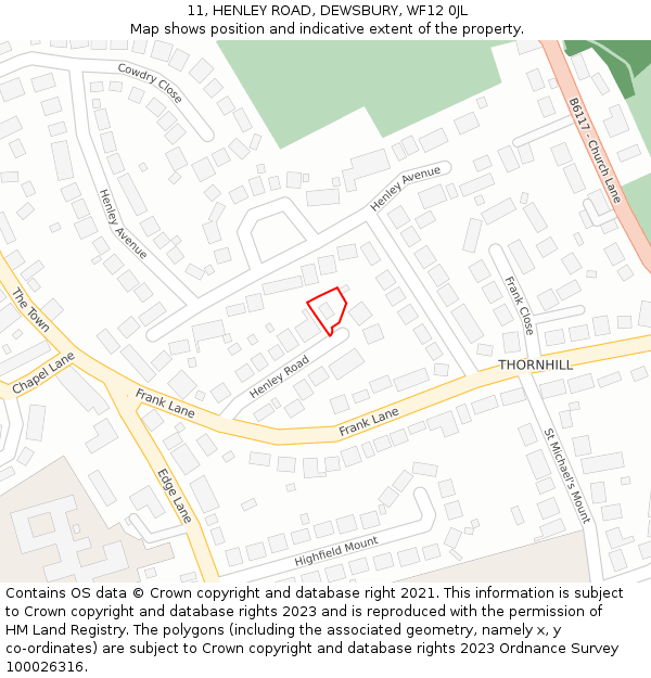 11, HENLEY ROAD, DEWSBURY, WF12 0JL: Location map and indicative extent of plot