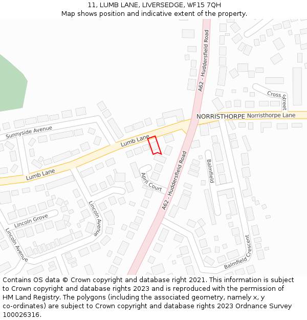 11, LUMB LANE, LIVERSEDGE, WF15 7QH: Location map and indicative extent of plot