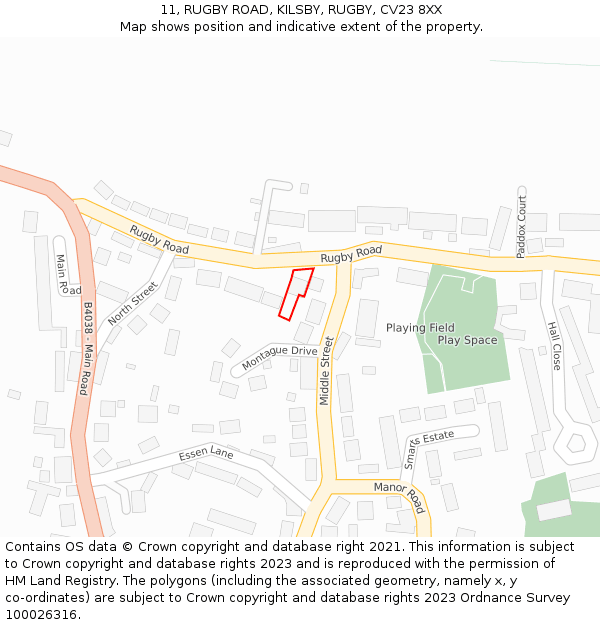 11, RUGBY ROAD, KILSBY, RUGBY, CV23 8XX: Location map and indicative extent of plot