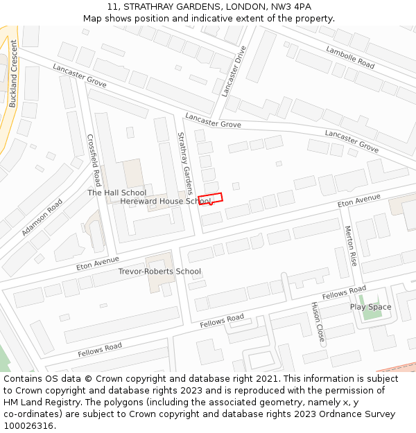 11, STRATHRAY GARDENS, LONDON, NW3 4PA: Location map and indicative extent of plot