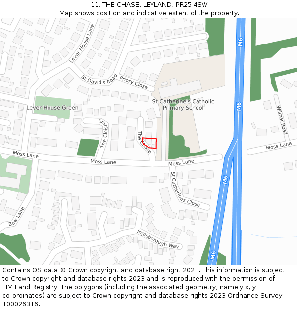 11, THE CHASE, LEYLAND, PR25 4SW: Location map and indicative extent of plot
