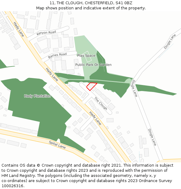 11, THE CLOUGH, CHESTERFIELD, S41 0BZ: Location map and indicative extent of plot