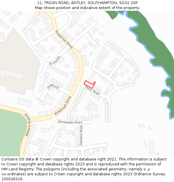 11, TROON ROAD, BOTLEY, SOUTHAMPTON, SO32 2SP: Location map and indicative extent of plot