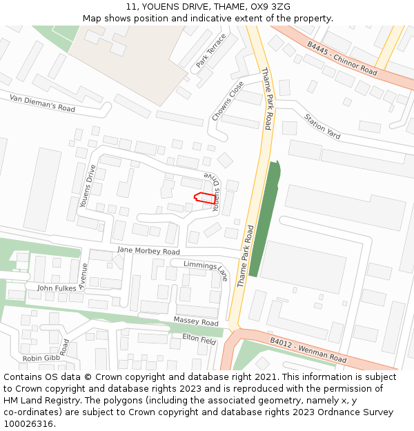 11, YOUENS DRIVE, THAME, OX9 3ZG: Location map and indicative extent of plot