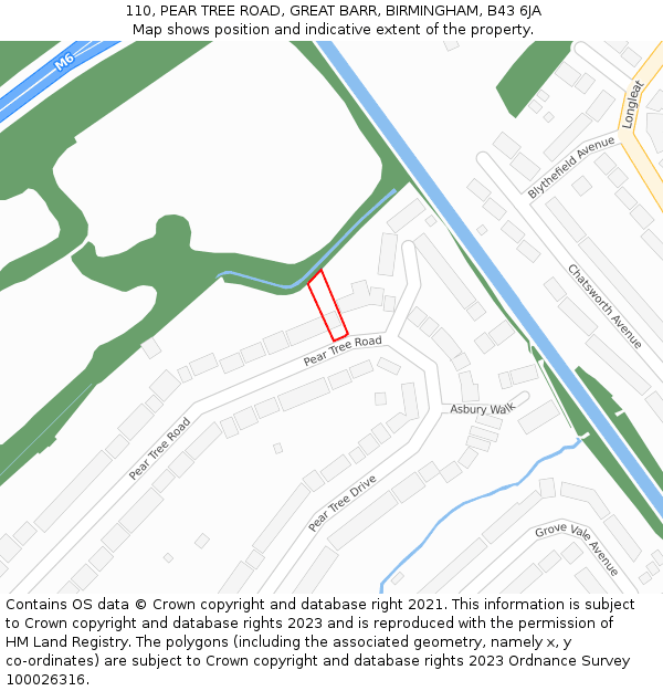 110, PEAR TREE ROAD, GREAT BARR, BIRMINGHAM, B43 6JA: Location map and indicative extent of plot