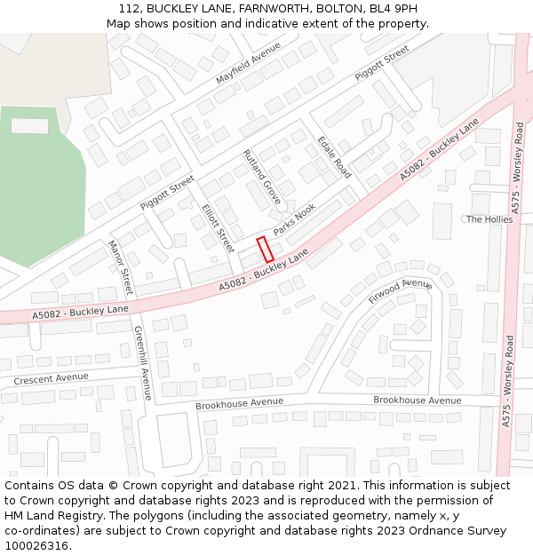 112, BUCKLEY LANE, FARNWORTH, BOLTON, BL4 9PH: Location map and indicative extent of plot