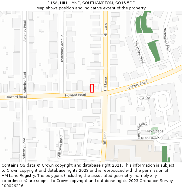 116A, HILL LANE, SOUTHAMPTON, SO15 5DD: Location map and indicative extent of plot