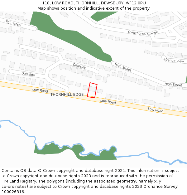118, LOW ROAD, THORNHILL, DEWSBURY, WF12 0PU: Location map and indicative extent of plot