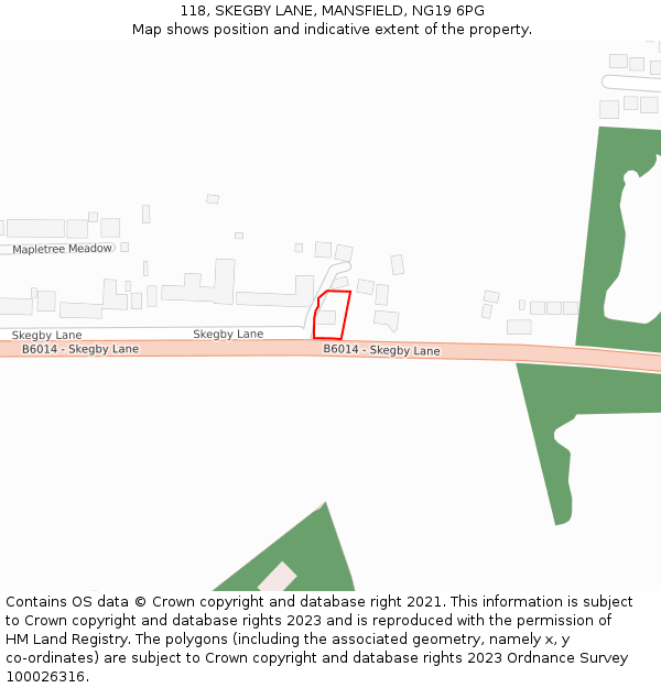 118, SKEGBY LANE, MANSFIELD, NG19 6PG: Location map and indicative extent of plot