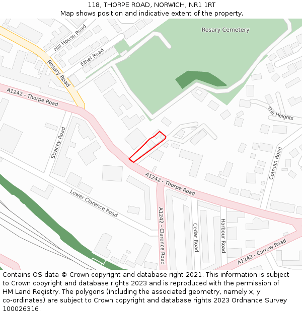 118, THORPE ROAD, NORWICH, NR1 1RT: Location map and indicative extent of plot