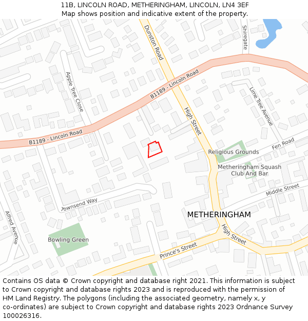 11B, LINCOLN ROAD, METHERINGHAM, LINCOLN, LN4 3EF: Location map and indicative extent of plot