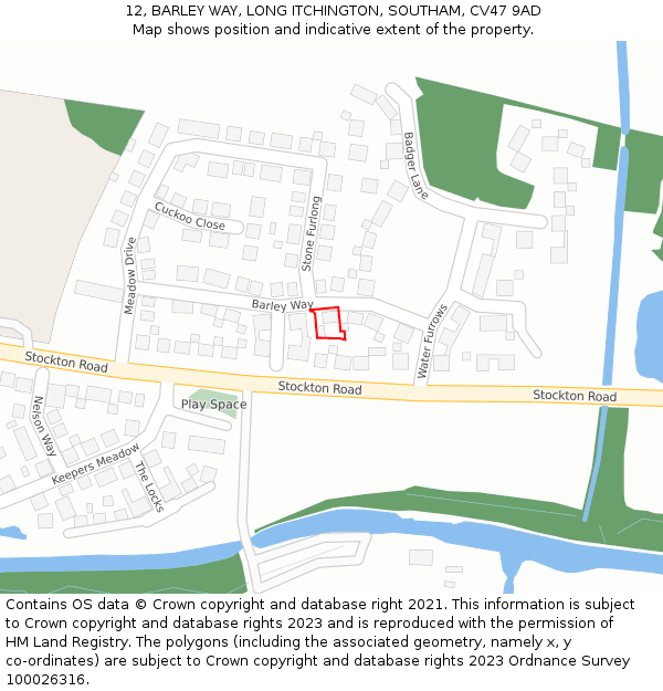 12, BARLEY WAY, LONG ITCHINGTON, SOUTHAM, CV47 9AD: Location map and indicative extent of plot
