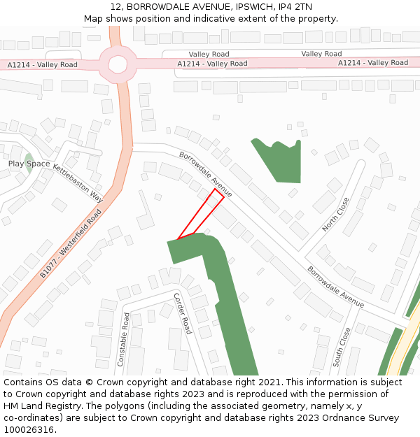 12, BORROWDALE AVENUE, IPSWICH, IP4 2TN: Location map and indicative extent of plot