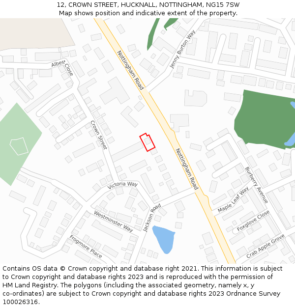 12, CROWN STREET, HUCKNALL, NOTTINGHAM, NG15 7SW: Location map and indicative extent of plot