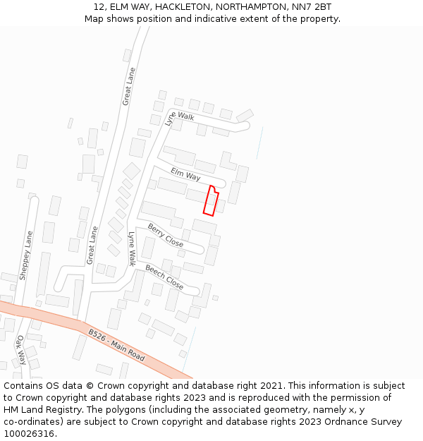12, ELM WAY, HACKLETON, NORTHAMPTON, NN7 2BT: Location map and indicative extent of plot