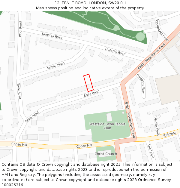 12, ERNLE ROAD, LONDON, SW20 0HJ: Location map and indicative extent of plot