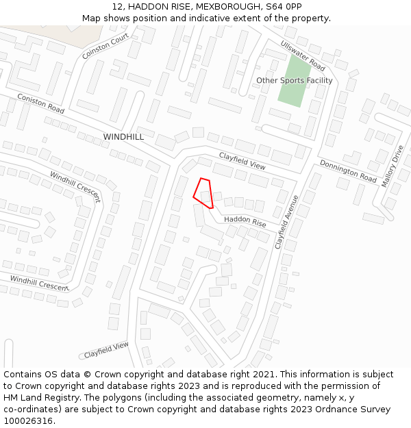12, HADDON RISE, MEXBOROUGH, S64 0PP: Location map and indicative extent of plot