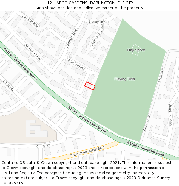 12, LARGO GARDENS, DARLINGTON, DL1 3TP: Location map and indicative extent of plot