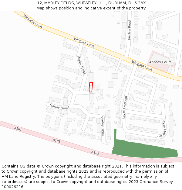 12, MARLEY FIELDS, WHEATLEY HILL, DURHAM, DH6 3AX: Location map and indicative extent of plot